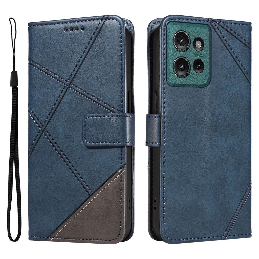 For Motorola Edge 50 5G Case Leather Geometric Line Wallet Phone Cover with Wrist Strap
