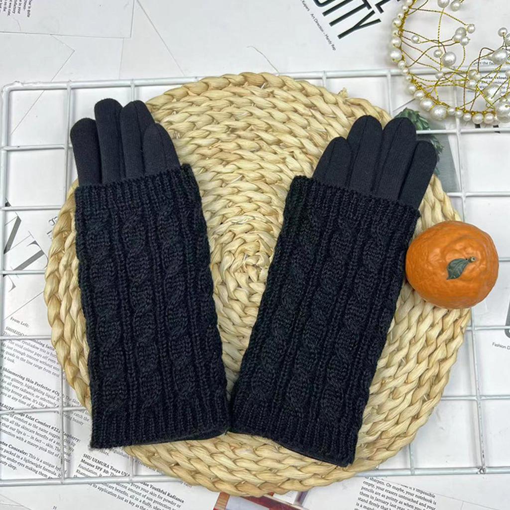 Winter Warm Gloves Outdoor Knitted Cycling Gloves Women's Non Inverted Velvet Gloves Full Finger Gloves
