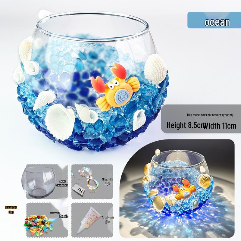 Mosaic DIY Candle Holder Kit: Educational Parent-Child Crystal Glass Light-Up Gift