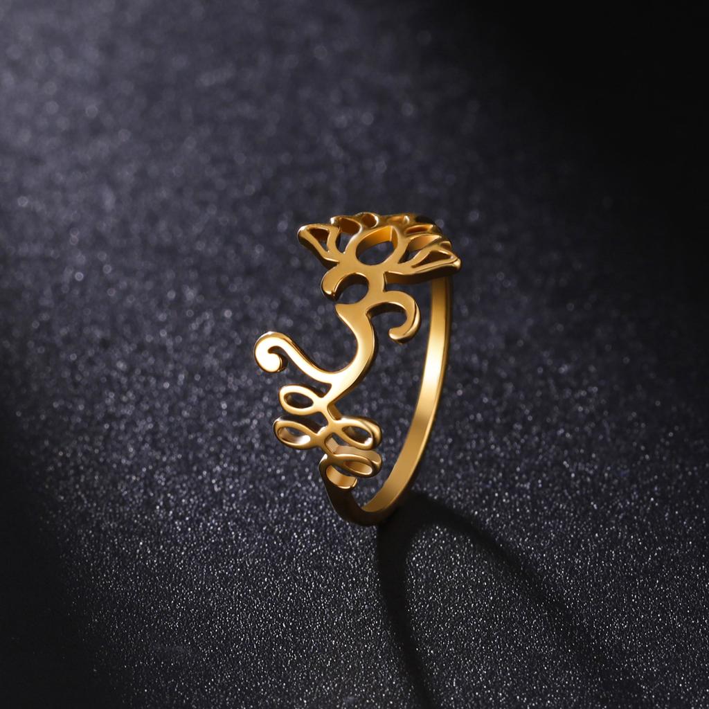 Lemegeton Lotus Flower OM Unalome Symbol Yoga Rings for Women Stainless Steel Buddhism Finger Rings Jewelry for Women