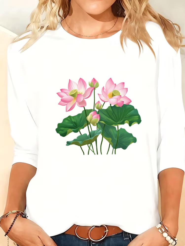 

(Asian Size) love heart trend cute 90s Lady Printed o-neck Women T Shirt Tee Female Clothing Casual Fashion Top Long Sleeve Graphic T-shirts S