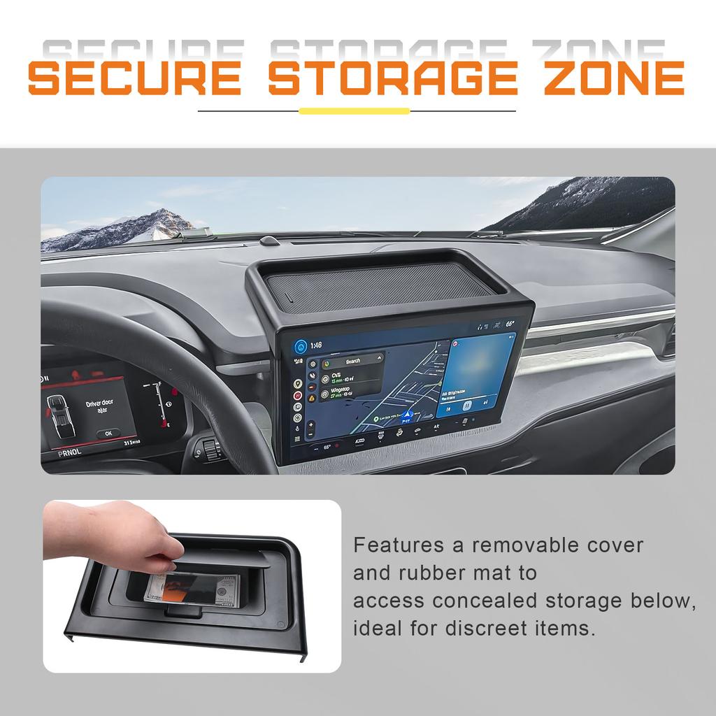 Center Console Dashboard Organizer for 2025 2026 Ford Maverick Behind Screen 13.2-Inch Hidden Panel Secret Tray Car Storage Box