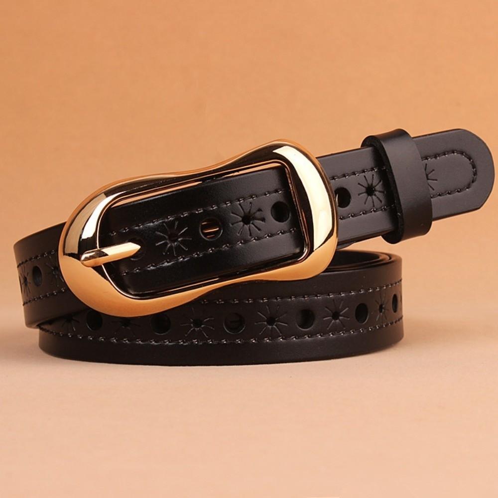Gold Pin Buckle Hollow Eyelet Belt Oval Metal Buckle Decorative Belt Daily Outfit чёрный