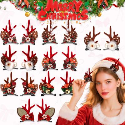 1 Pair Christmas Hairpins Holiday Antlers Design Faux Pearls Plush Ball Decor Hair Clips Christmas Party Photography Props