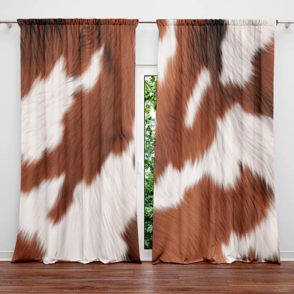 2pcs Cow Print Printed Curtain for Home Decor - Rod Pocket Window Treatment for Bedroom, Office, Kitchen, Living Room, and Study