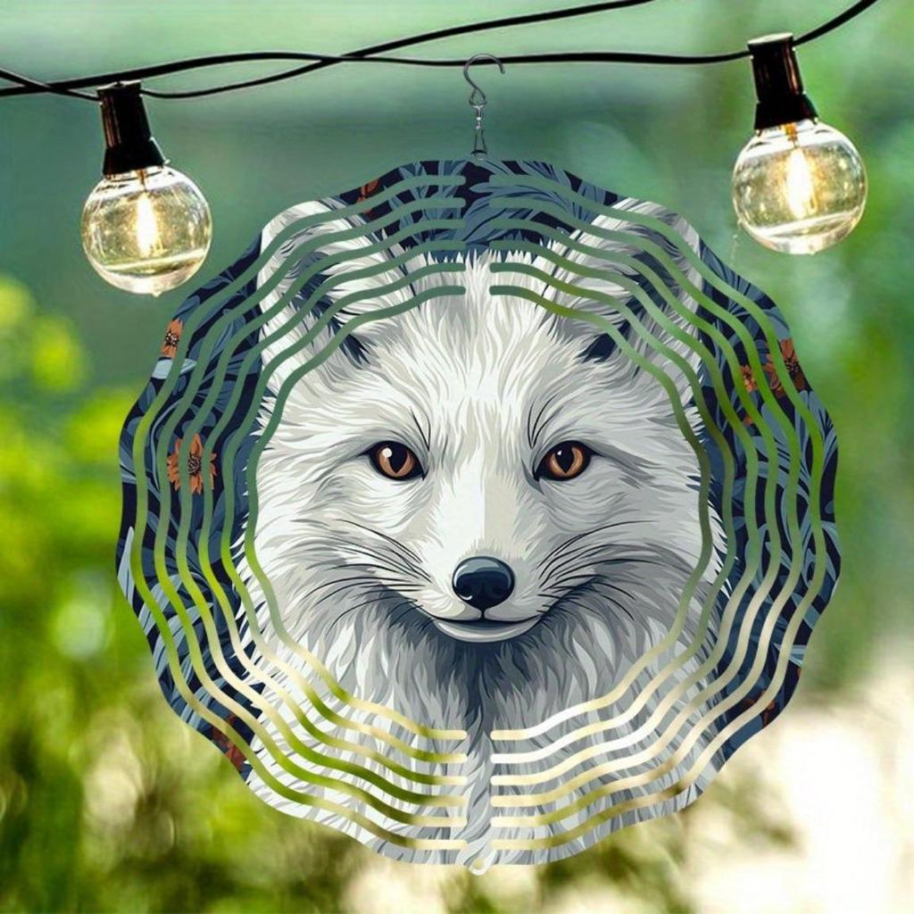Classic Garden White Fox Metal Rotating Wind Chime Weather Resistant Outdoor Hanging Decor with Soothing Sound Perfect Gift for Christmas