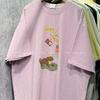 Women's Pink T-Shirt Casual Crew Neck Short-Sleeve Cartoon Dog Print Loose Fit Top