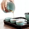 Bluestone Glaze Striped Ceramic Quick Tea Cup One Pot Three Cups Portable Kung Fu Tea Set