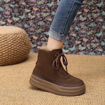 Modische Schneestiefel mit dicker Sohle für Damen, Samt-warm und bequem, Baumwollstiefel, Lederoberfläche, lässiges Nischendesign, Martinstiefel