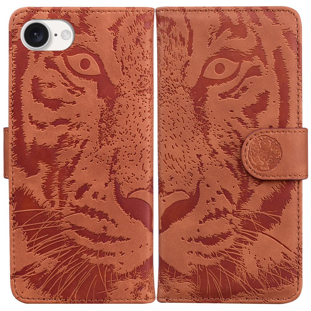 For iPhone 16e Case Wallet Style Tiger Pattern PU Leather Phone Cover