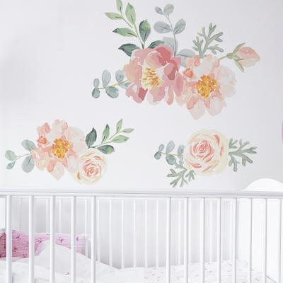 Watercolor Flowers Wall Stickers Room Decoration Peony Rose Wall Decals Baby Nursery Living Room Bedroom PVC Removable Wallpaper