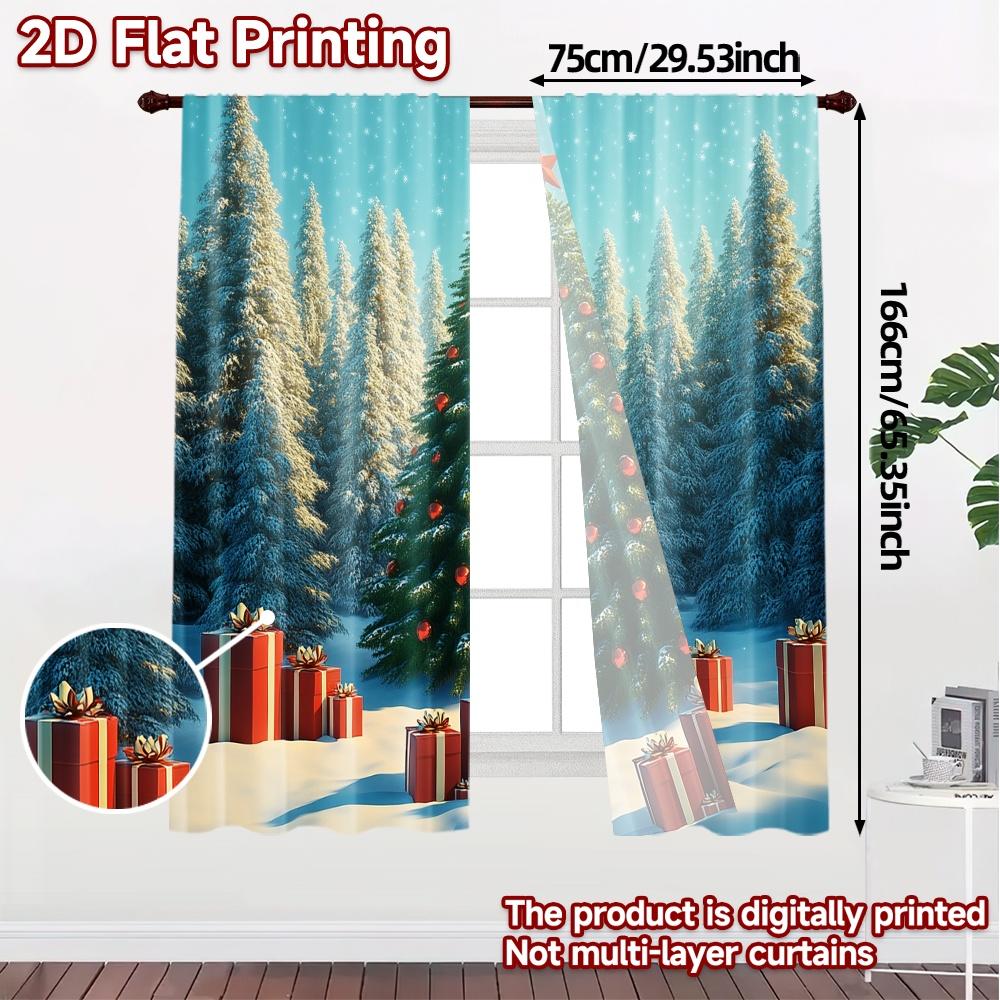 2pcs  Curtains Christmas Tree Gifts Snow_c (2) Chic Pattern Curtains Versatile Polyester Curtains Outdoor Decorations Ldeal for