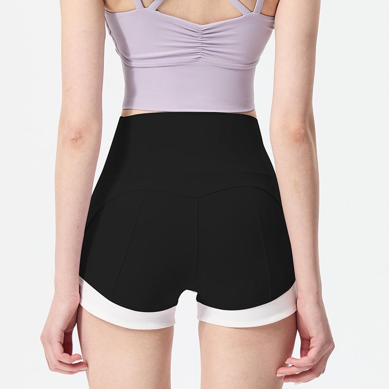 

Шорты для йоги с высокой посадкой и цветными блоками - Контроль живота и быстросохнущие для фитнеса и бега Large чёрный