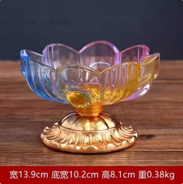 1PCS Glass Alloy Lotus Flower Fruit Tray for Household Use Buddha High Foot Fruit Tray Living Room Decoration Feng Shui Ornament