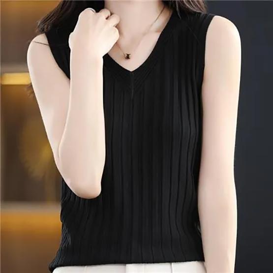 WTEMPO Large Size Solid Color Casual Versatile V-Neck Camisole Vests Women's Spring Summer Sleeveless Bottoming Tank Tops