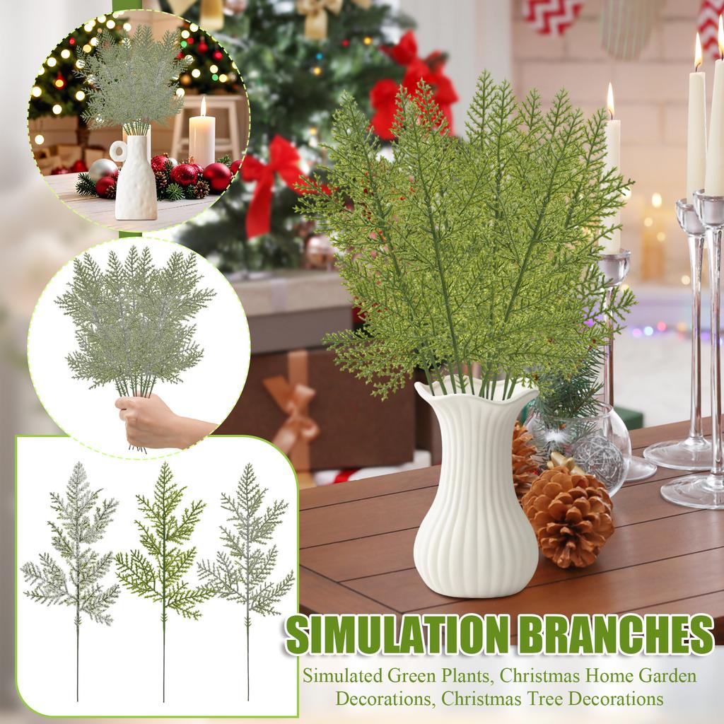 24pcs Simulated Christmas Branches, Simulated Green Plants, Christmas Home Garden Decorations, Christmas Tree Decorations