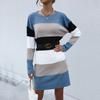 Casual Fashionable and Elegant Women's Early Fall Colorblocking Long-sleeved Sweater Dresses
