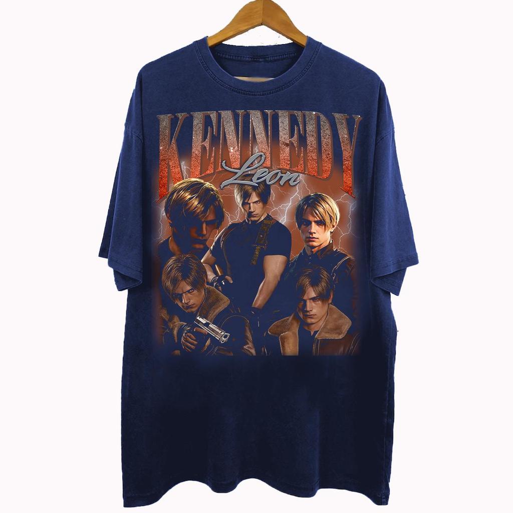 2026 New Fashion 90s Vintage Pirated Style Leon Scott Kennedy Tshirt Resident Evil Unisexs Tshirt Summer Unisex Casual Tshirt