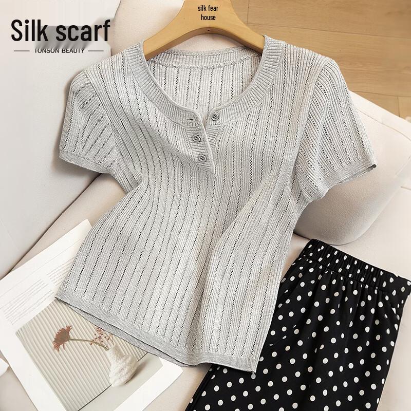 Women s Wool Blend Short Sleeve Slim Fit Knit Top OS