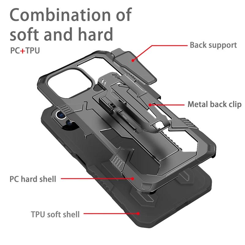 Metal Belt Clip Armor Shockproof Phone Case For Xiaomi Mi 11 Lite 5G NE 10T 11T Pro TPU Frame Plastic Kickstand Back Cover