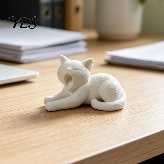 Realistic Texture Cat Art 3D Printed Ornament, Plush Figurines, Black Figurine White Cute Healing Sculpture, for Desk Car Bookshelf Decor Versatile