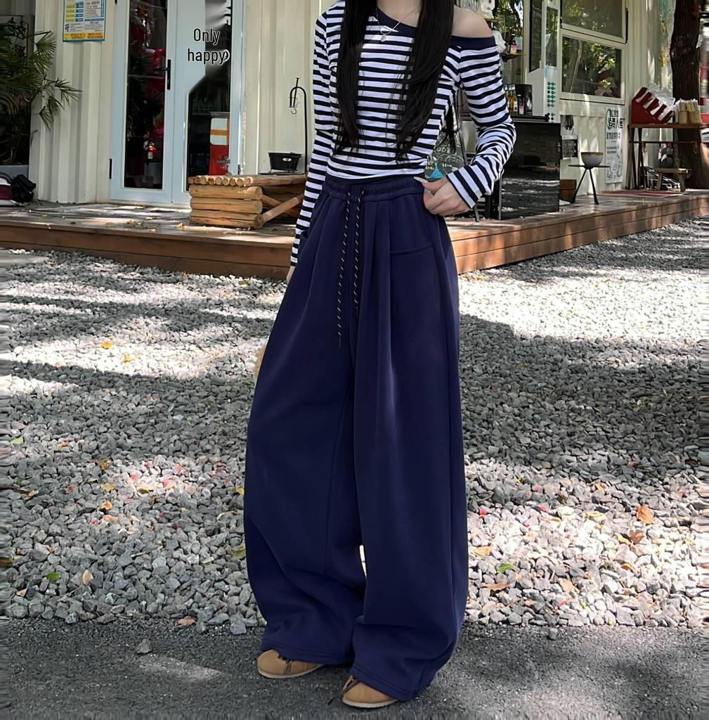 2025 Spring Women's High Waist Loose Wide-Leg Cotton Pants with Drawstring