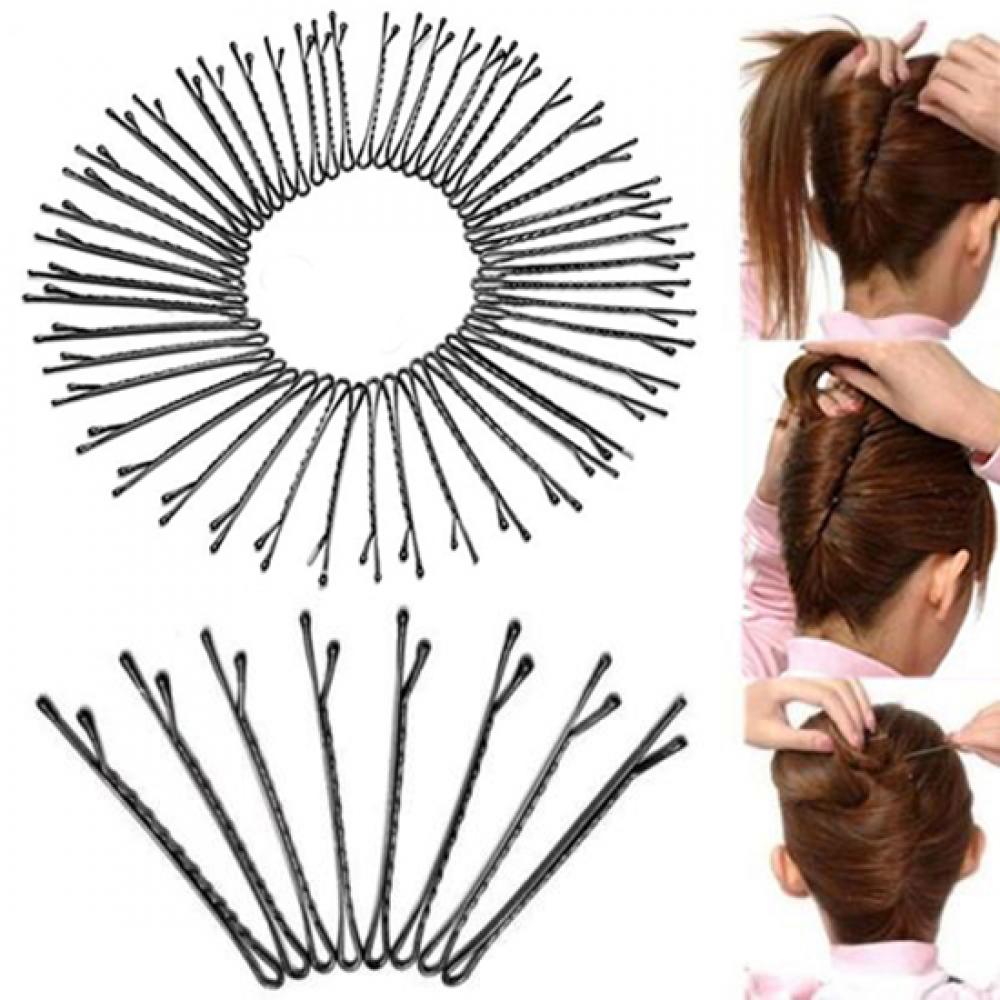 60Pcs Retro Style Metal Waved Hair Clips Bobby Salon Pins Grip-s Hairpins Barrette Black Clips