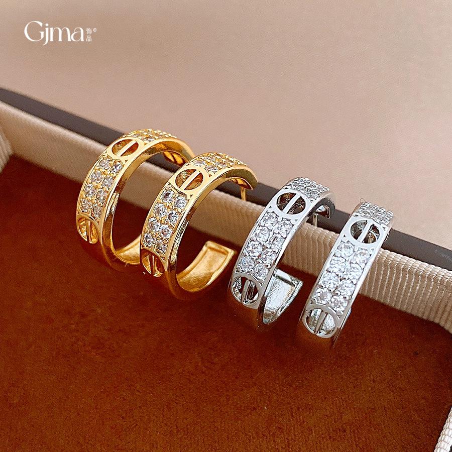 18k real gold electroplated zircon hollow C-shaped earrings light luxury high-end stud earrings European and American personalized earrings