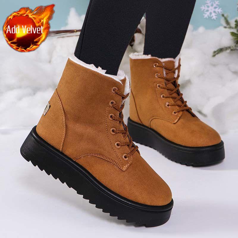 Mode Große Größe Warme Runde Zehen Schneestiefel für Damen Plateau mit Schnürsenkeln Damenschuhe Y2k Heiß Gefüttert im Angebot Mode 2025 Stiefeletten Ausverkauf