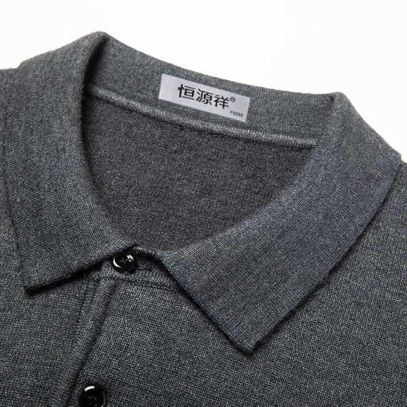 Hengyuanxiang Men's Thickened Polo Collar Long-Sleeve Knit T-Shirt