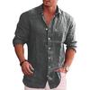 Cămașă cu Mânecă Lungă pentru Bărbați din Bumbac In, Culoare Solidă, Stil Casual, Mărimi Mari, Cămașă Casual din In pentru Bărbați