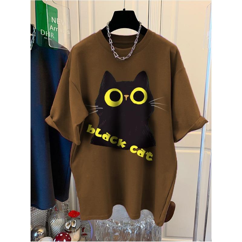 

Футболка с короткими рукавами из чистого хлопка для женщин, летняя, новая большая версия, модный свободный топ с рисунком большого размера, закрывающий живот XXXL