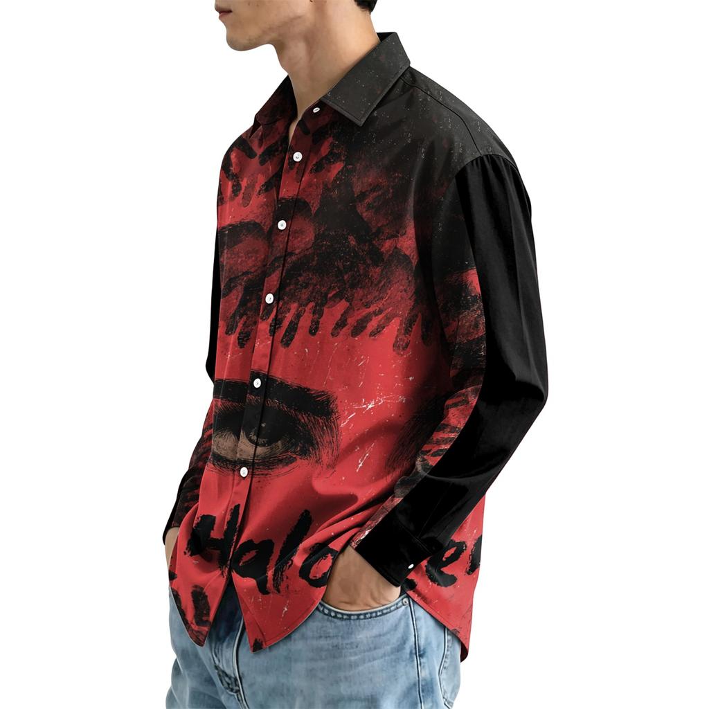Men's Long Sleeve Button Down Shirt Halloween Print Casual Fit Shirt for Party
