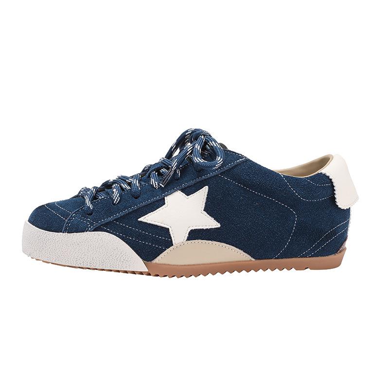 

Винтажные женские кроссовки из состаренной натуральной кожи со звездой - Коллекция Осень 2025, Повседневные балетки 38 синий