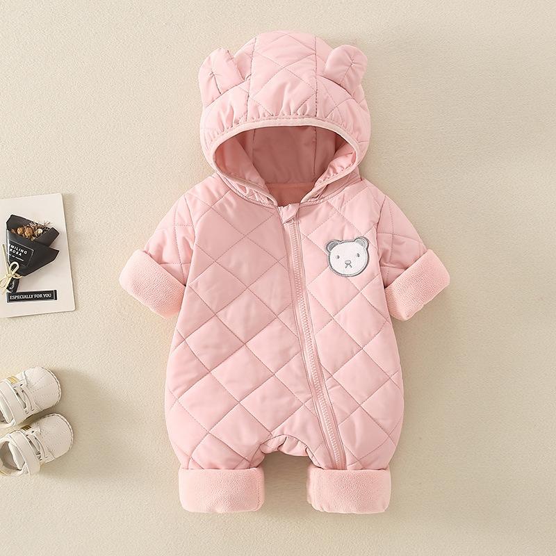 Winter Childrens Thickened Bodysuit Baby Clothes Warm Hooded Cotton Jumpsuit