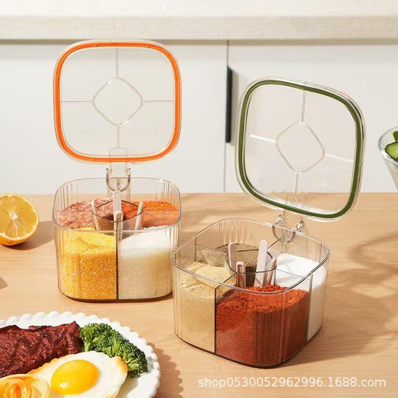 Seasoning box household kitchen seasoning can combination set integrated multi-grid salt monosodium glutamate pepper storage seasoning bottle