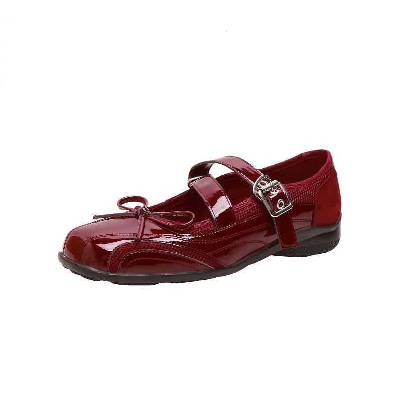 Cowhide Version, Cross-strap Soft-sided One-word Buckle Strap Heightened Round Head Bow Women's Autumn Mary Jane Shoes, Genuine Leather Single Shoes