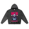 DTG Print Knitted Denim Zip-Up Hoodie Ninja Girl Brother Print Zipper Hoodies