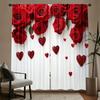 2PC Red Rose Glitter Heart Sheer Curtains - Romantic Valentine's Themed Print Window Drapes for Bedroom Living Room Decor