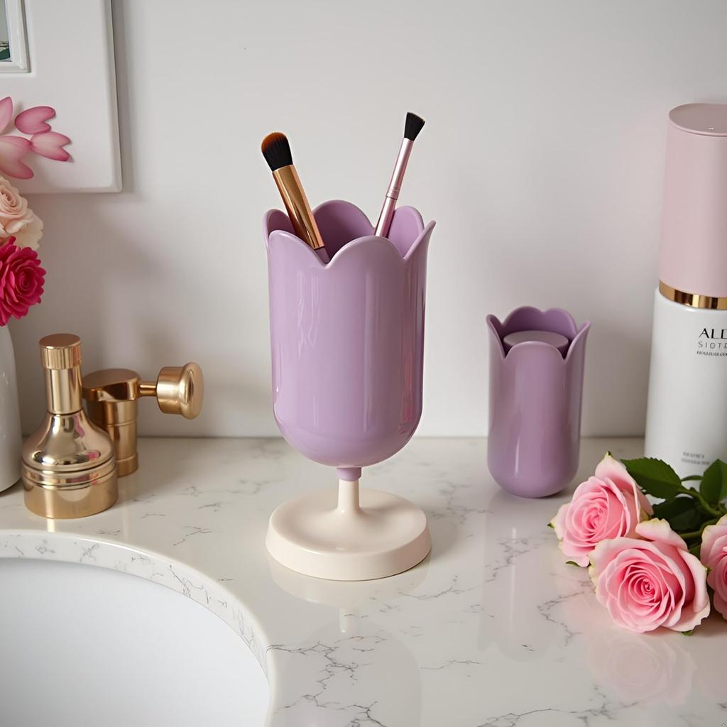 Pen Holder for Desk, Plastic Tulip Pen Holder Girl Small Makeup Box Cute Stationery Organizer Pencil Stand Case Pencil Cups Desktop Decoration Pencil