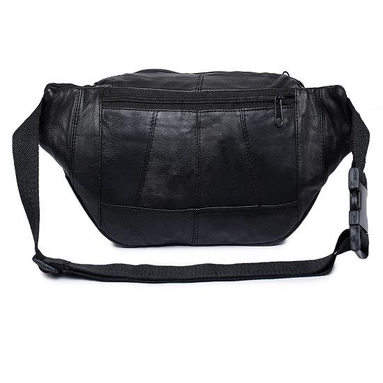 Noora Stylish Black Leather Waist Travel Pouch Passport Holder Bag for Men & Women