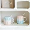 Gift Box Household Ceramic Cup Sets 400ml High Aesthetic Splicing Handle Tea Mugs with Scoop and Lid Creative Office Coffee Cup