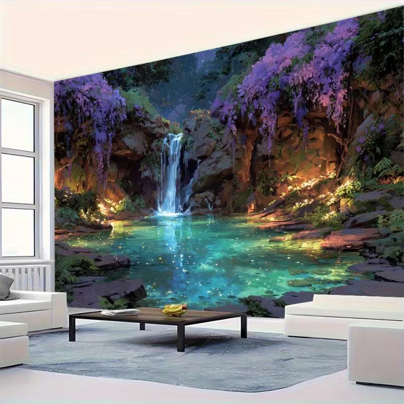 2D Enchanted Waterfall Backdrop Glowing Lake Wedding Photography Background