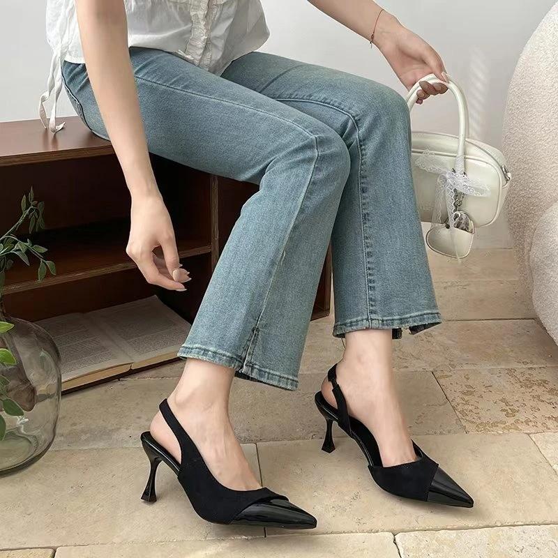 Women's Shoes 2025 Summer New Buckle Strap Pointed Toe Stiletto Women's Sandals Elegant Solid Dress Sandals Women