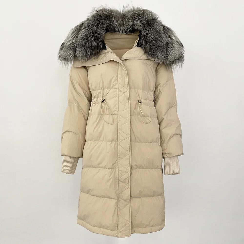 OFTBUY Høst Vinter Mellomlang Dunjakke Avtagbar Ekte Naturlig Revepelskrage Dame Tykk Varm Overbekledning Streetwear