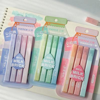 4 Stück Creme Pastell Weiche Spitze Textmarker Ästhetischer Cremefarbener Liner für Studenten Journaling & Notizen Markieren Schreibwaren