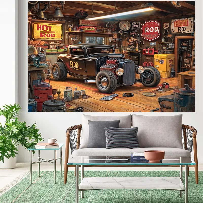 Retro garage theme and classic hot rods - Explore the retro Route 66 decor, retro garage decor | Route 66 Decor