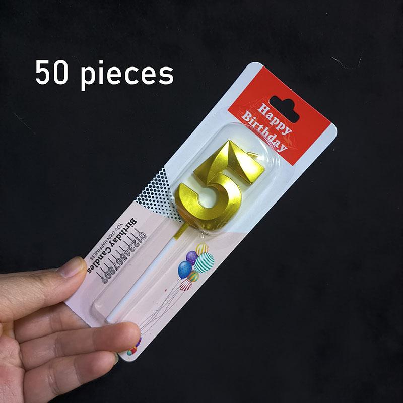 50pcs/lot Wholesale Gilding Number 0-9 Sweet Birthday Cake Candles Bulk Sales Cakes Decorating Supplies for Home Decor