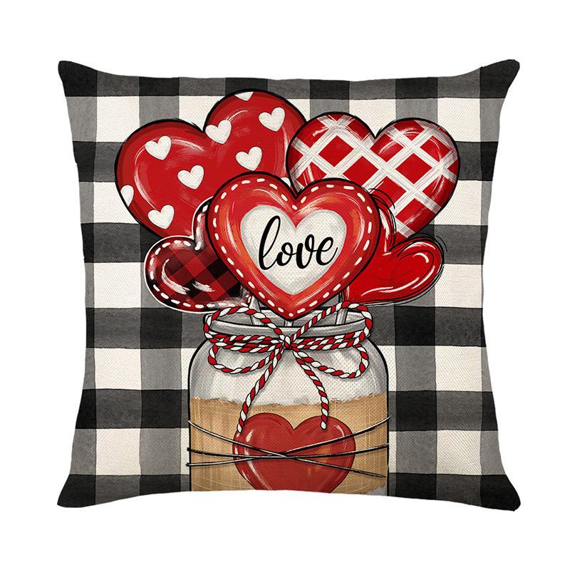 

Красные буквы в клетку Наволочка для спальни День святого Валентина Печатная наволочка Льняная Пара Дом Диван Чехол для подушки 45 * 45CM (excluding pillow core)