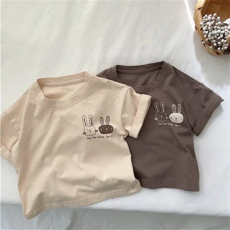 Summer New Arrivals Children's Short Sleeve T-shirts Pure Cotton 2-7Y Cartoon Bunny T Shirt Boys and Girls Looe Casual Tops